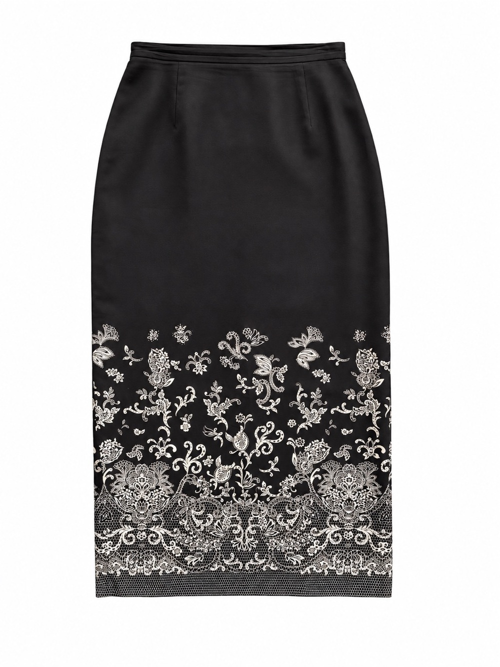 Vintage Jones New York 100% Silk Black Ivory Floral Maxi Skirt Size 8